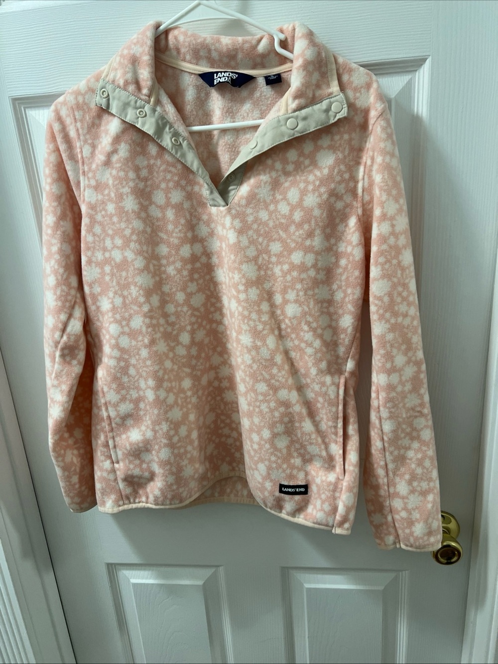 Lands' End Pale Pink Floral Fleece Snap-Front Pullover
